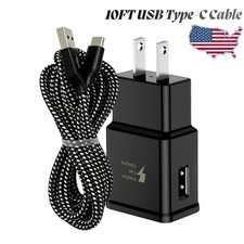 10Ft Long USB Type C Cable For Samsung Android USB Fast Charger Wall Power Block