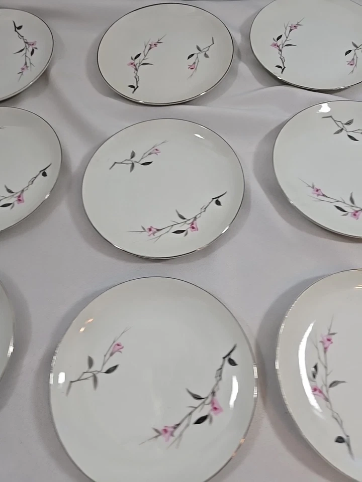 Cherry Blossom Salad /Bread/Dessert Plates Set Of 12 Japan 6.5" GUC Pink Silver  - Image 3 of 4