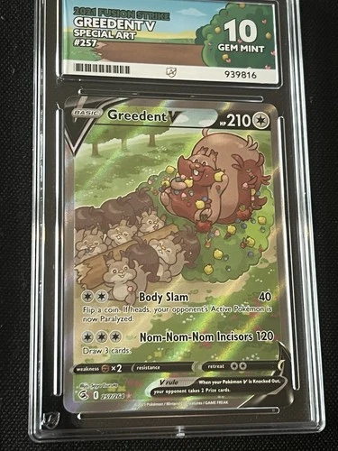 Greedent V 257/264 Special Art Pokemon 2021 Fusion Strike Ace 10 Grade Gem Mint