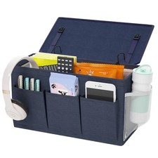 Dual-purpose Bedside Caddy Bedside Organizer, Bed Caddy with 6 Pockets, Navy