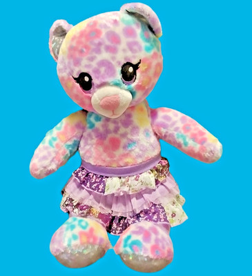 BUILD A BEAR Lisa Frank Inspired Leopard Rainbow Plush Bear Skirt ''SINGS Destiny