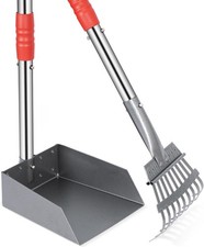 Dog Pooper Scooper Poop Tray and Rake Set Pet Waste Removal Scoop W/Long Handle
