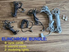 ELINCHROM Accessories Lot: 4- SYNC cords  2- Modeling Lights  2- Electric Cords 