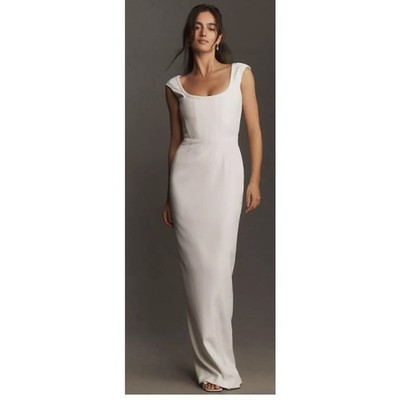 SAU LEE Ivory Brooke Cap Sleeve Crepe Corset Mermaid Maxi Gown Dress 12 NWT