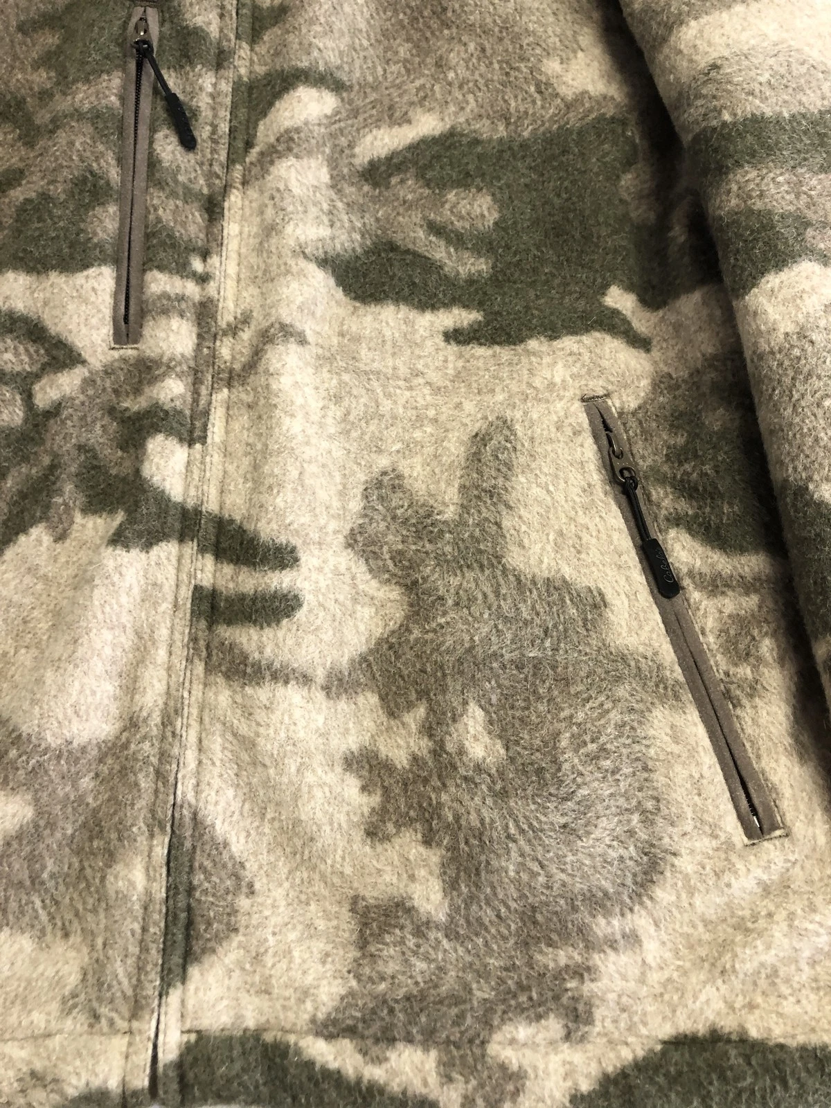 Cabela's Jacket Mens Medium Green Camo Fleece Full Zip Lined Hunting Outdoor - product detail image 3