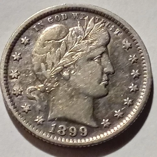 1899 Barber Quarter Coin In XF/AU Better Condition Nice Coin