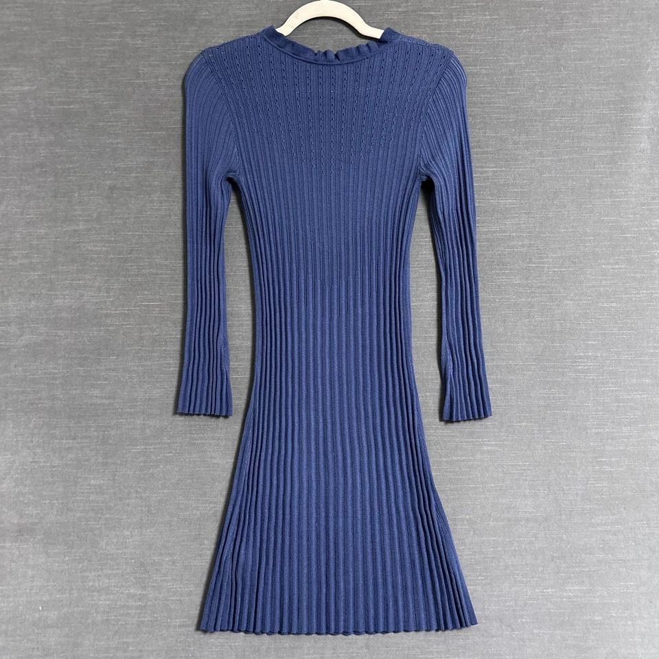 Vestido suéter Kate Spade XXS azul malha com nervuras manga longa pulôver outono carreira - Imagem 4 de 4