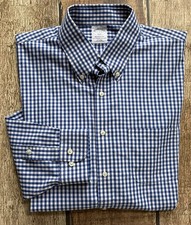 BROOKS BROTHERS REGENT FIT NON-IRON GINGAM SHIRT BLUE MENS 17 4/5 EXCELLENT