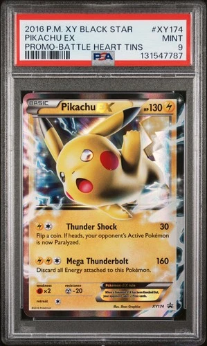 2016 POKEMON XY BLACK STAR PROMO BATTLE HEART TINS #XY174 PIKACHU EX PSA 9