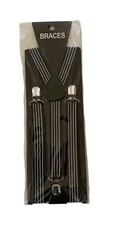 STYLISH FASHIONABLE MENS/LADIES BLACK WITH WHITE STRIPES BRACES SUSPENDERS 2.5cm