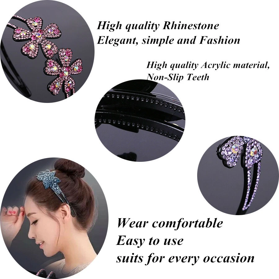 New Women Non-slip Hair Hoop Sparkly Rhinestone Headband Flower Crystal Hairband - Image 2 of 4
