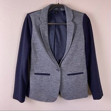 J. CREW Contrast Knit Wool Blend Blazer Jacket Gray Navy One Button 6