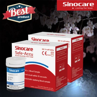 Sinocare Probador de azúcar en sangre Medidor de diabetes 100 piezas Tiras reactivas sin lancetas