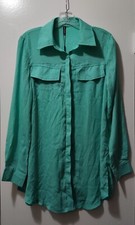 Pretty Little Thing Women's Aqua Long Sleeve Button Up Tunic Blouse Size 2