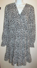 Kirundo Dress Black White Floral Faux Wrap Ruffle Tiered Long Sleeve Flowy Sz L