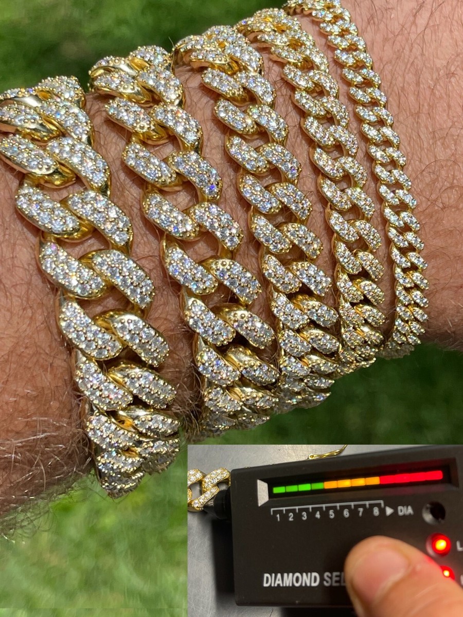 Glitter Miami Cuban Link ブレスレット Real Miami Cuban Link Bracelet MOISSANITE 14k Gold Plated 925