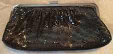 Vintage Black Mesh Evening Bag Clutch with Latch Lock Closure and Inside Pocket