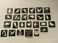 Bird themed stencils for glitter tattoos / airbrush mixed penguin swan eagle