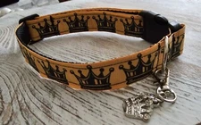 Yellow Prince Crown Adjustable Dog Collar with removable Tag Large