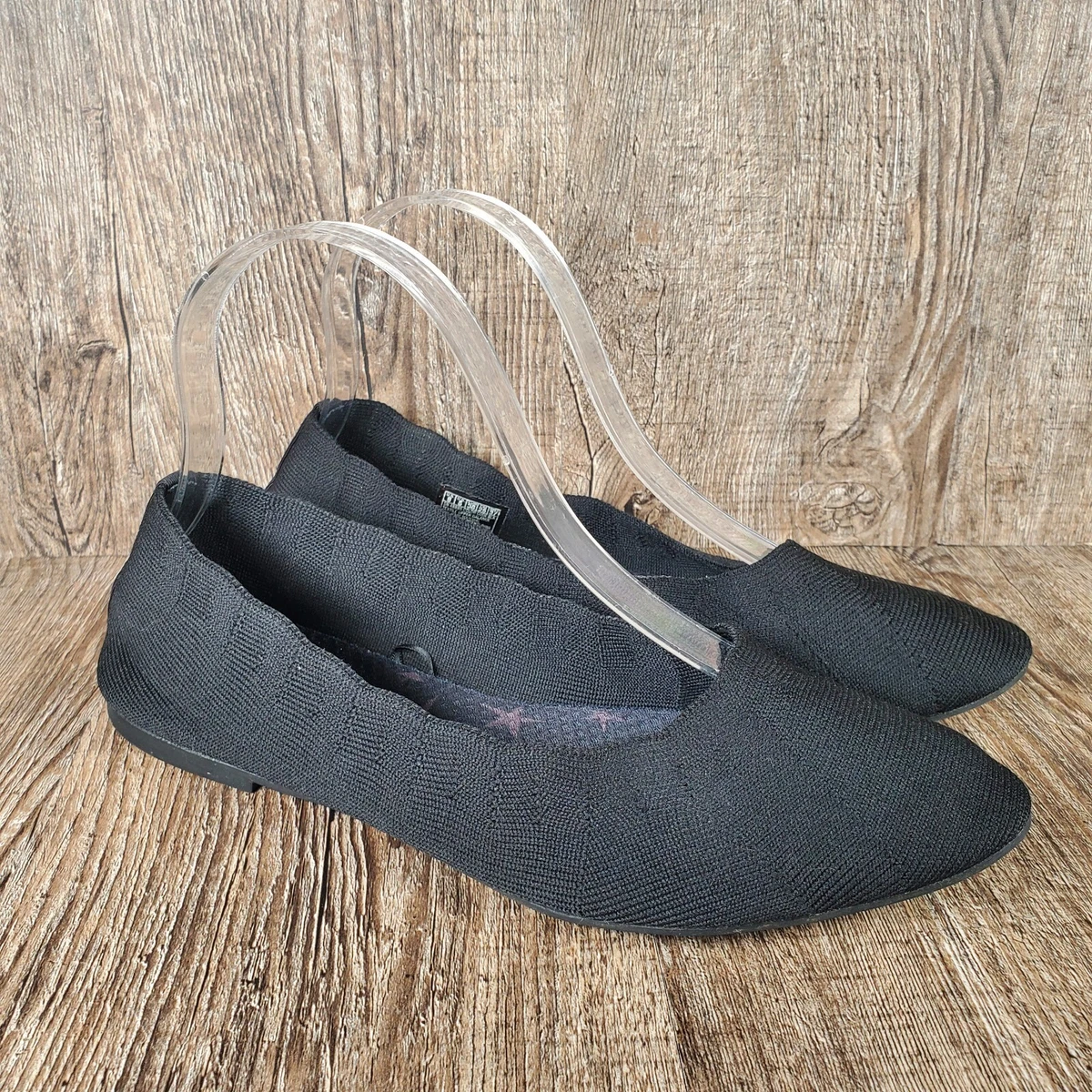 jalea Robar a Consejo Skechers Cleo Bewitch Women&#039;s Size 8 Black Knit Stretch Fit Ballet  Flat 48885 | eBay