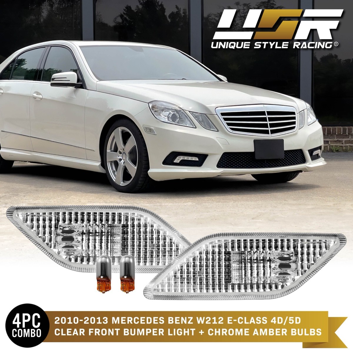 Clear Bumper Side Marker + Chrome Bulbs For 2010-13 Mercedes W212