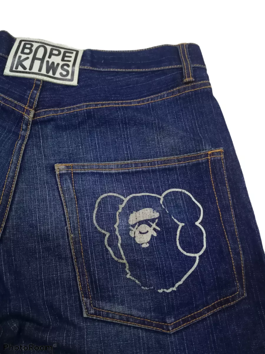 A Bathing Ape Bape Kaws Jeans Size 34 Denim Pocket Big Logo