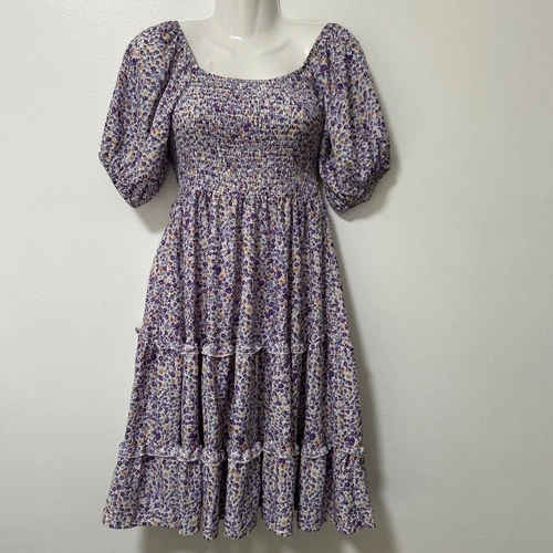 Babydoll Dress Size Small Smocked Milkmaid Cottage Core Peasant Ruffle Floral