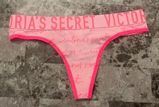 NWT VICTORIA'S SECRET SMALL PINK THICK LOGO WAISTBAND RARE THONG PANTIES