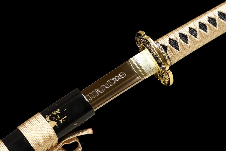 30'' Dragon Theme Sword Wakizashi 1095 Carbon Steel Gold Blade Full