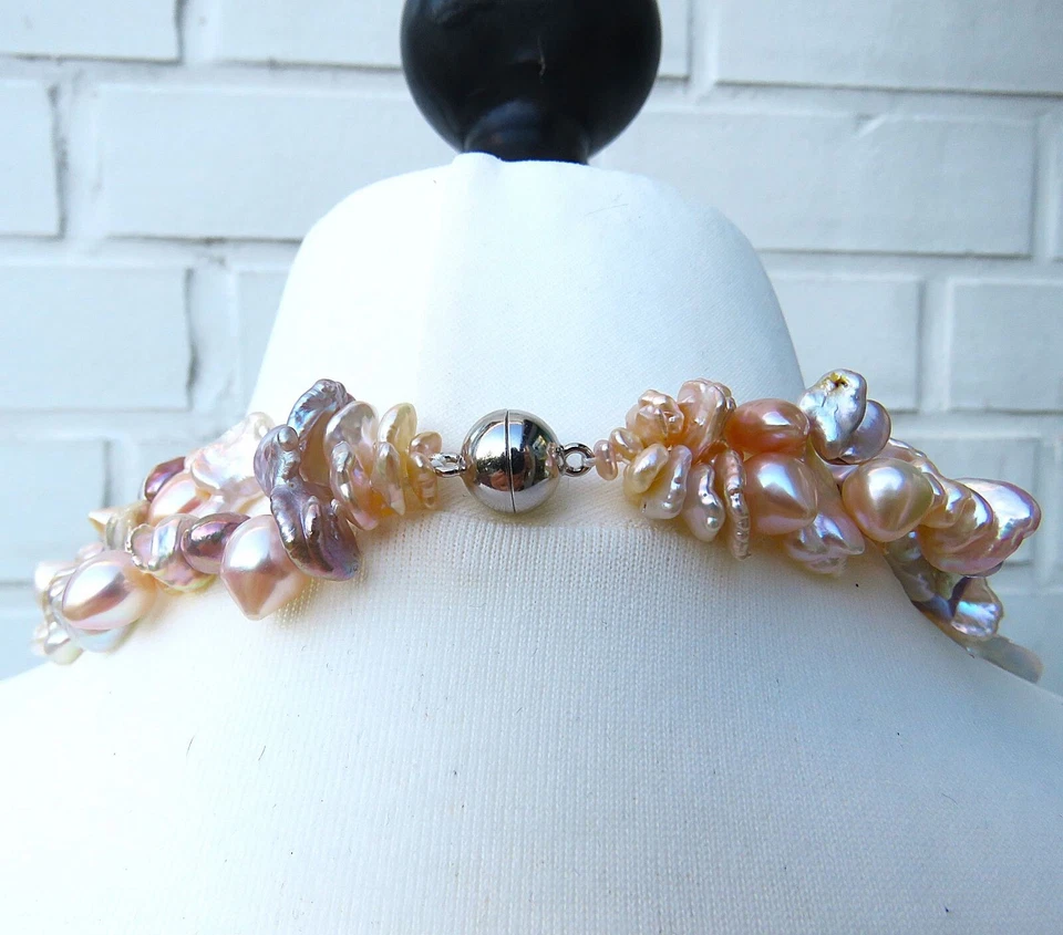 Keshi Süßwasser Perlen Collier 2-reihig handgefertigt Unikat Perlen Kette 5506 - Bild 4 von 4