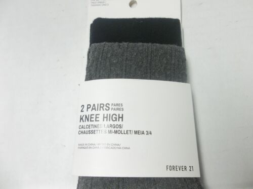 New Forever 21 One Size 2 Pairs Knee High Socks Gray/Black - Picture 2 of 3