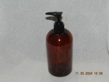 Lot of 11 NEW Empty 16 oz Amber Boston Round PLastic Bottles w/Black lotion pump