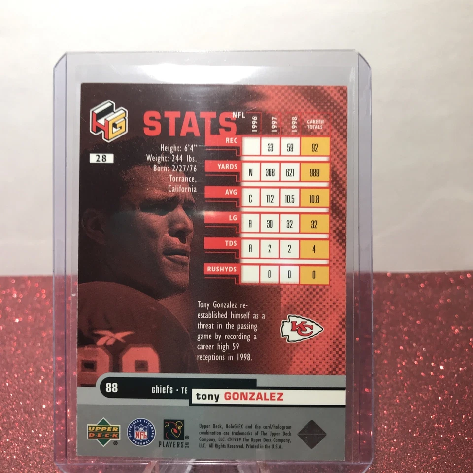 Tony Gonzalez 1999 Upper Deck HoloGrFX #28 Football Card - Image 2 of 2