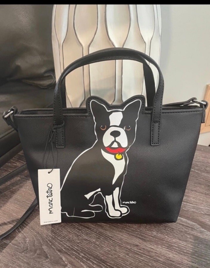 NATSUNO French Bulldog Canvas Tote Bag - Frenchie Mom Gifts, Reusable Grocery Shopping Bag, White
