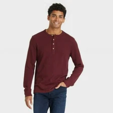 Men's Long Sleeve Textured Henley Shirt - Goodfellow & Co Red XXL