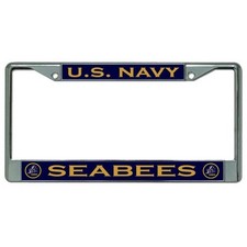 navy seabees logo color chrome metal license plate frame made in usa