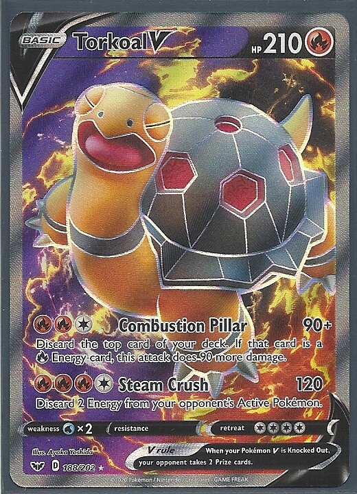 2 RARE SWORD & SHIELD Pokemon- TORKOAL # 24 & FULL ART #188 -MINT
