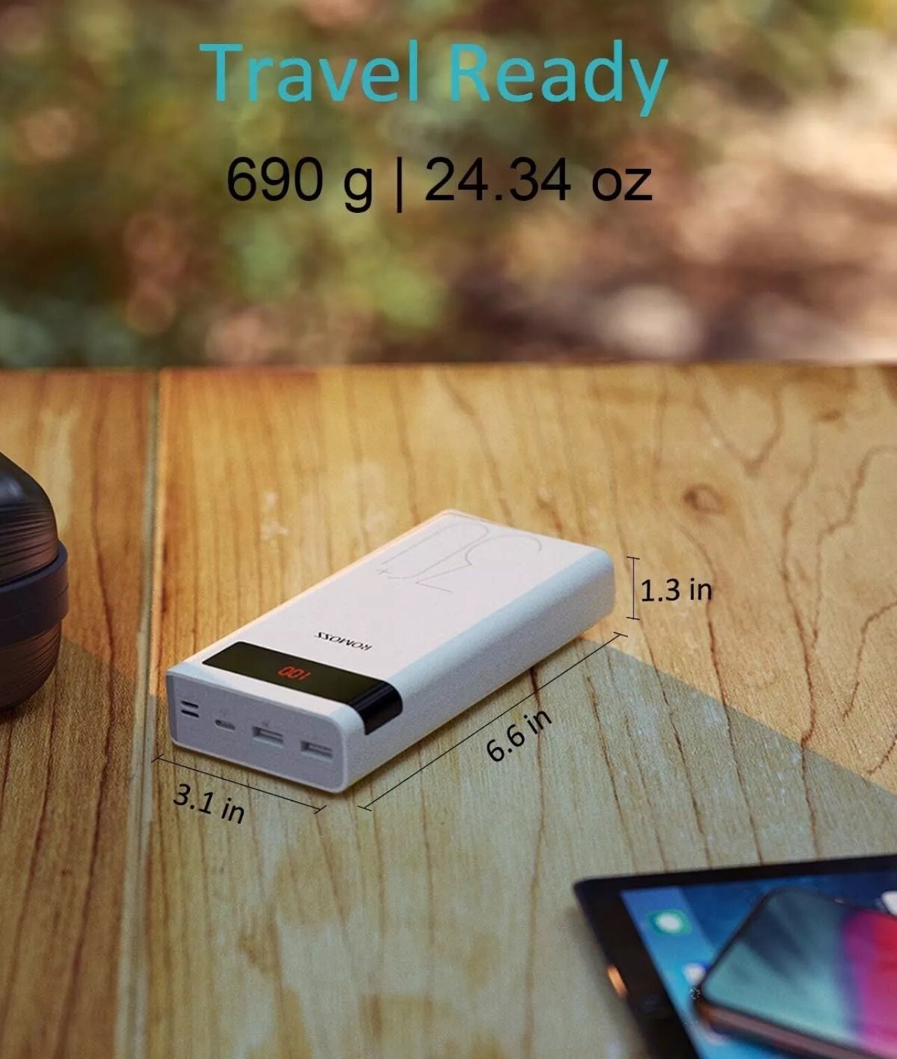 ROMOSS Power Bank 30000mAh QC3.0 Type C PD 18W Dual USB Portable Phone