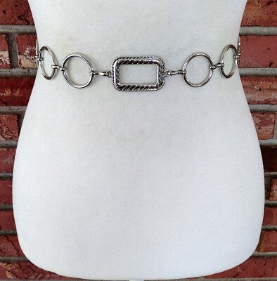 circle and rectangle link, silver chain belt 90s Silver Tone Round Ring Chain Belt | Chaink Link Belt  main image 4