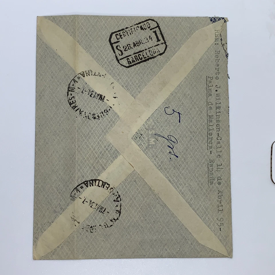 1934 SPAIN CERTIFIED COVER SENT TO BUENOS AIRES, CERTIFICADO CENTRAL 79 POSTMARK - Image 3 of 3