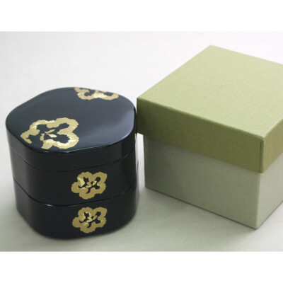 isuke Small 2-tiered Container shaped Plum Jubako Lacquerware Japan