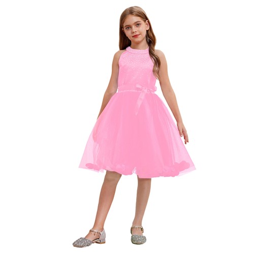 Girl Princess Dresses Sparkly A Line Petal Wedding Party Prom Mesh Tulle Dancing - Picture 29 of 52
