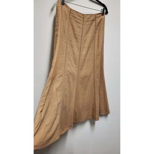 Hillard & Hanson Skirt Womens 4 Tan Linen Blend Embroidered Flowers - Picture 3 of 9