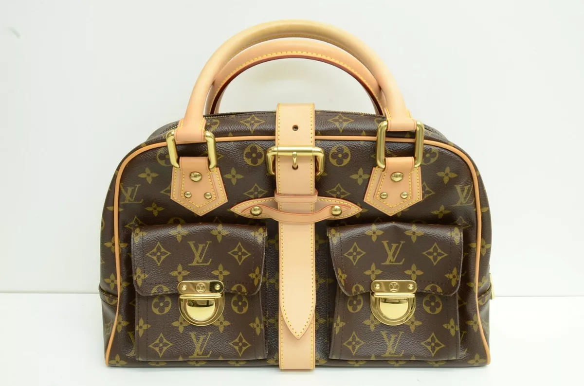 Authentic Louis Vuitton Manhattan Leather Handbag Monogram Signature Logo  Purse