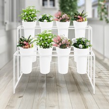 Flower Display Stand W/ 12 buckets (White Shelf + White Round Bucket) 2 Tier