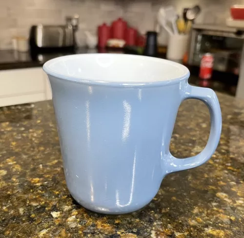 Pyrex Slate Blue Coffee Mug Cup Milk Glass 8oz D Handled