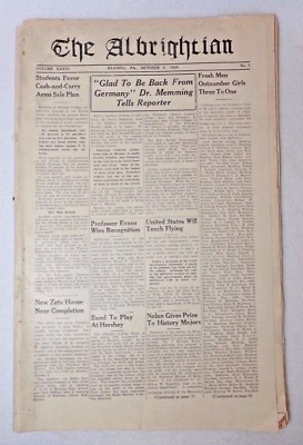 The Albrightian Newspaper Volume XXXVL Reading PA October 6, 1939 | eBay