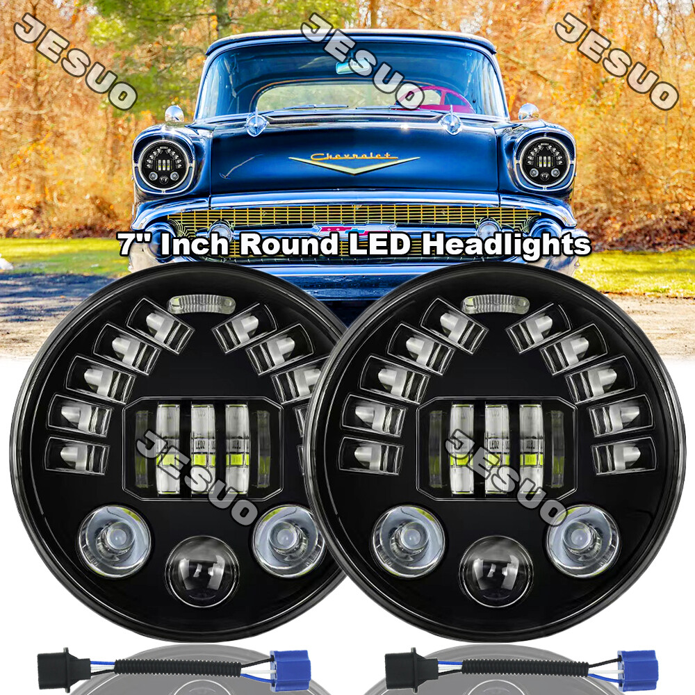 Pair 7inch Round Led Headlights Lamp for Chevy Bel Air 1955 1956 1957