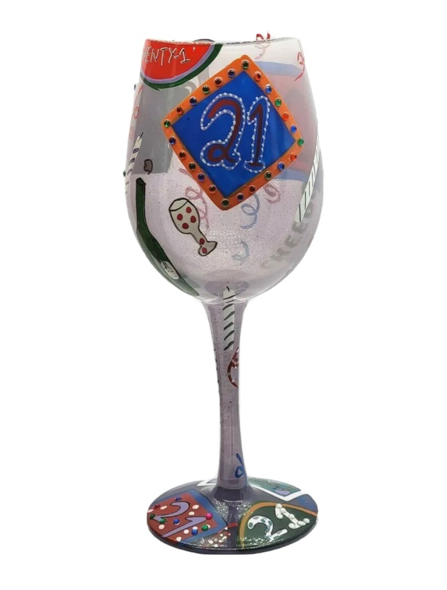 NEW 21st Birthday Wine Glass by Lolita 15 oz Hand Painted Gift IN BOX | eBay