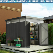 Storage Shed Rectangular Waterproof w/ Built-In Acrylic Roof Windows Dark Grey